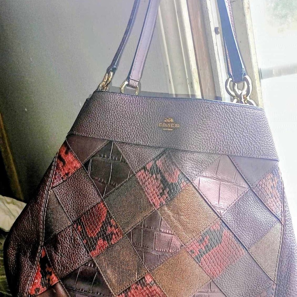 Coach Edie 31 Brown and Red patchwork leather Shoulder Bag/ tote